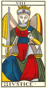 Tarot de Jean Dodal, VIII Iustice, restauration par JC Flornoy