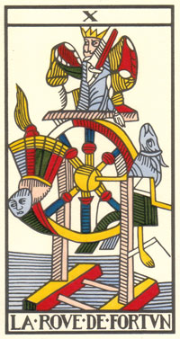 Tarot de Jean Dodal, X La roue de fortune, restauration par JC Flornoy